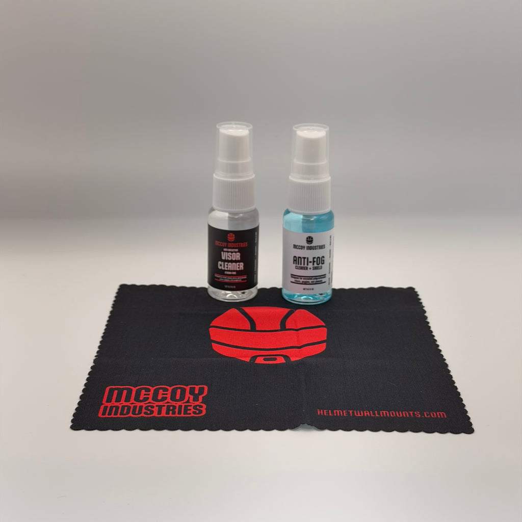 .5oz botles of visor cleaner and anti-fog cleaner from mccoy industries