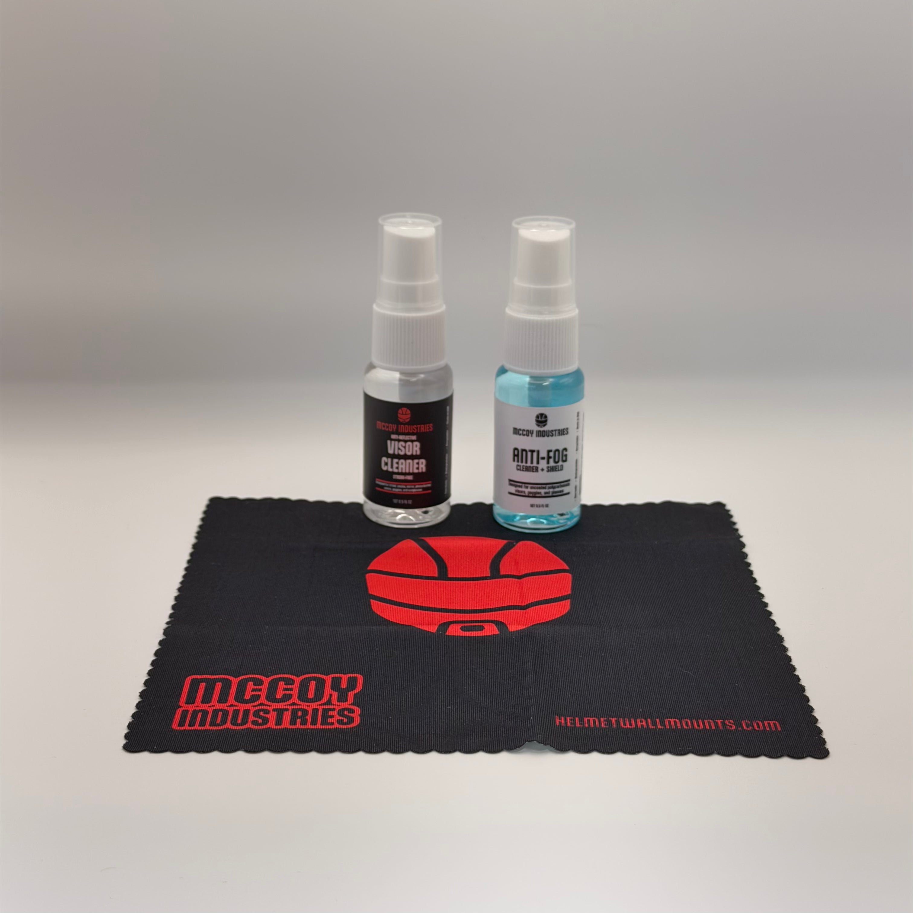 .5oz botles of visor cleaner and anti-fog cleaner from mccoy industries